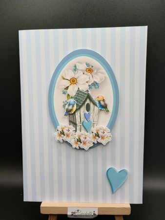 Beautiful Bird House - 5x7 inch oval card front with decoupage by Stephanie Bardelli