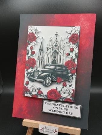 Gothic church and  Wedding car A4 Print by Stephanie Bardelli