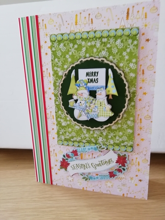 Warm Thoughts at Christmas Snowman Card Front with Decoupage by Stephanie Bardelli