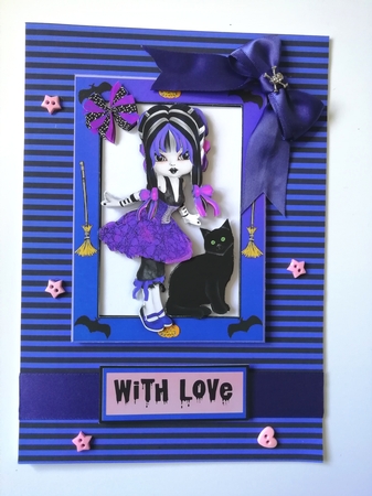 Pretty Gothic Girl with Black Cat in a Frame A4 by Stephanie Bardelli