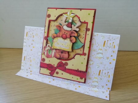 Little Rudolph's Christmas Message Card Front and Decoupage by Stephanie Bardelli