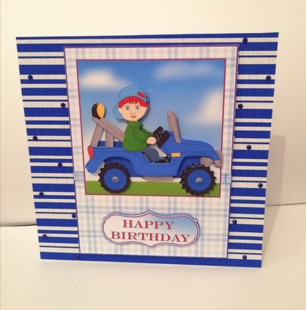 Little Blue Tractor Card Front and Decoupage by Stephanie Bardelli