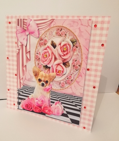 Cute Chihuahua with Pink Roses by Stephanie Bardelli