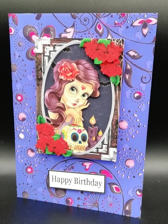 Sugar Skulls Card Front with Roses by Stephanie Bardelli