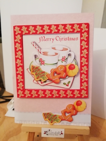 Christmas Hot chocolate with seasonal cookies on gingerbread men background topper 6 x 6 by Stephanie Bardelli