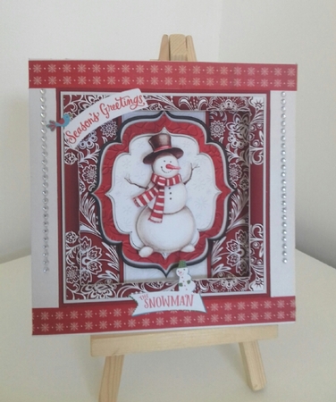 CHRISTMAS SNOWMAN PLUM & SILVER 7.5 Decoupage & Insert Quick Card by Stephanie Bardelli