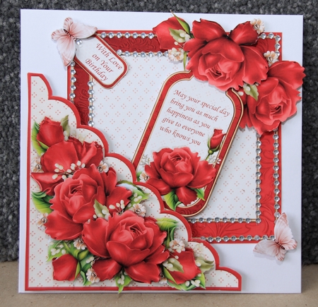 Square Scallop Pocket Deep Pink Roses 7.5 Decoupage Mini Kit All Occasions by Stephanie Bardelli