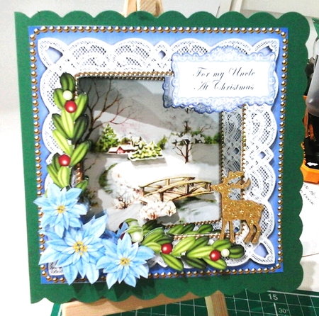 Blue Snowscene My Uncle at Christmas 8in Decoupage Topper by Stephanie Bardelli