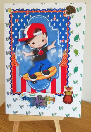 Skateboarding Boy Brown Hair A5 Card Front & Decoupage by Stephanie Bardelli