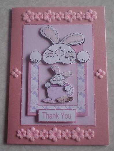 Bunny in a Teacup Thank You - Pink by Sue Cooper
