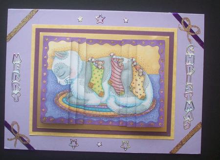 Cat and 3 Mice Xmas Side Stacker by Sue Holt