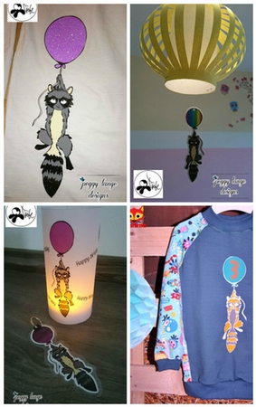 Cutting File Coon with balloon by Sue Kunkel