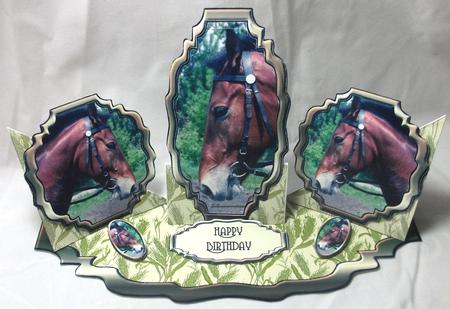 Triple Twist Easel Card - Brown Horse by Sue Needham