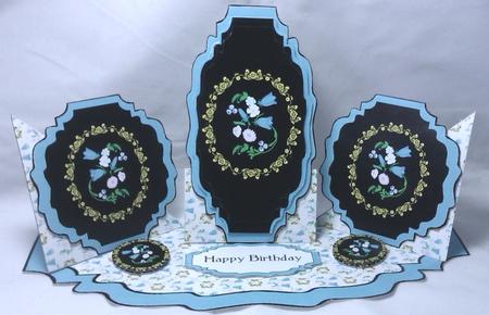 Triple Twist Easel Card - Flowers on Black by Sue Needham