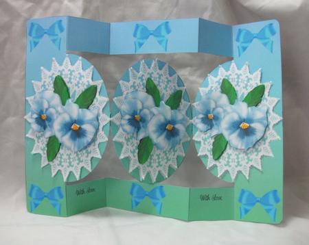 Pale Blue Pansy Oval Folded Pop Out by Sue Needham