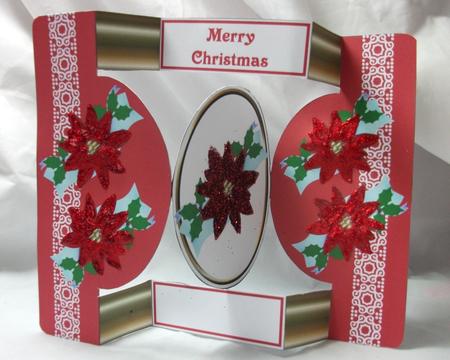 Poinsettia and Holly Oval Pop Out Card by Sue Needham