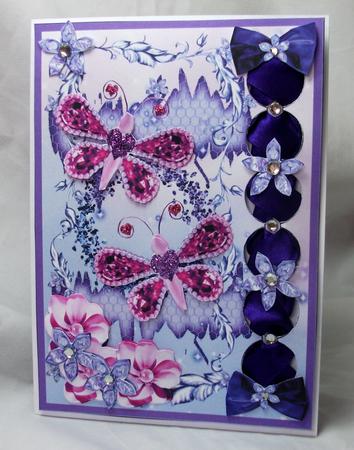 Woven Ribbon Card - Beaded Butterflies by Sue Needham