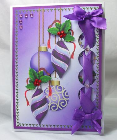 Woven Ribbon Card - Purple Baubles by Sue Needham