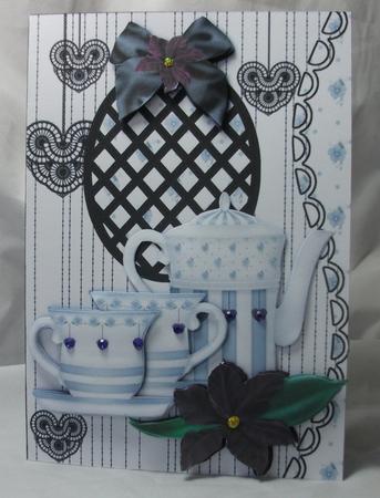 Coffee and Clematis Scalloped S Edged Card by Sue Needham