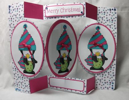 Christmas Penguin 1 Tri Fold Card by Sue Needham