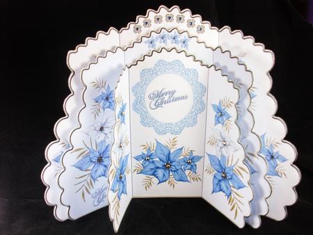 Triple Layer Gatefold - Blue Poinsettias by Sue Needham