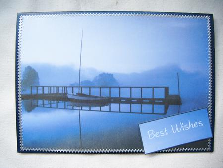 Purple Misty Morning Boat Card Front by Sue Prior