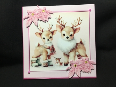 Pretty Deers With Pink Poinsettias 8x8 (Five) by Sue Pyman