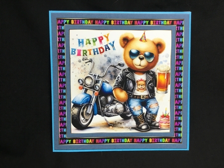 Biker bear Birthday card front 11 by Sue Pyman