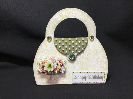 Amaryllis Floral Birthday Handbag 7 x 7 Shaped Card by Sue Pyman