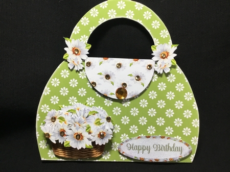 Daisy Floral Birthday Handbag 7 x 7 Card by Sue Pyman
