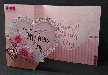 3 in 1 Floral Heart - 3D Shaped No-Hole Fold Back Card with Decoupage Mini Kit by Sue Rice