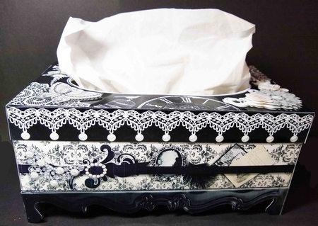Shabby Chic Noir et Blanc Family Size Tissue Box Cover. by Sue Rice