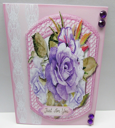 Beautiful Lilac Roses on a Shaped Mat  by Sue Rice