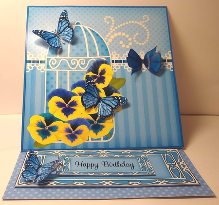 3D Easel Card Mini Kit - Pretty Floral Birdcage with Butterflies by Sue Rice
