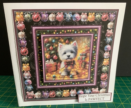 Westie Christmas fairy light card front 2 by Sue Soules