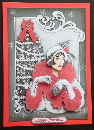 Art Deco Lady with Christmas Tree Black & Silver by Sue Soules