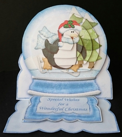 Skating Penguin in Snow Globe Mini Easel Card by Sue Soules