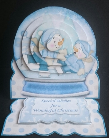 Skating Snowmen Snow Globe Mini Easel Card by Sue Soules