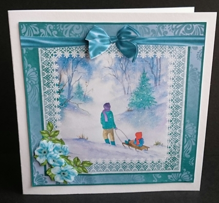 8x8 Sledging in Snow Decoupage Sheet by Sue Soules