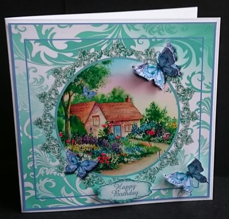 8x8 Cottage Garden with Butterflies Decoupage by Sue Soules