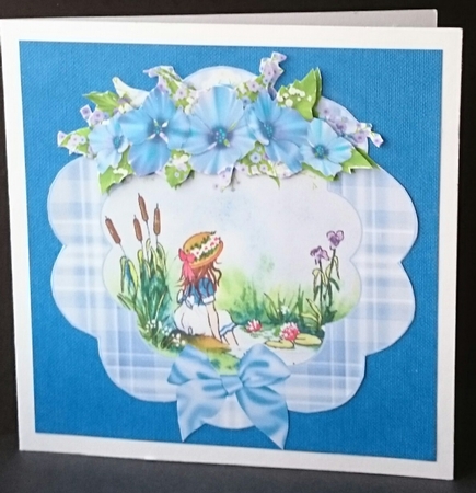 Cute Girl by the Pond with Floral Decoupage Frame by Sue Soules