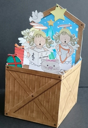 3D Angel Choir Nativity Rubber Band Xmas Pop Up Box Card by Sue Soules