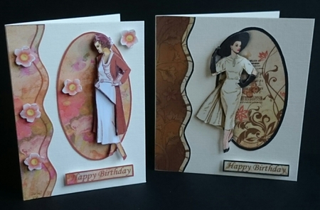 2 Vintage Lady Toppers for A6 Cards by Sue Soules