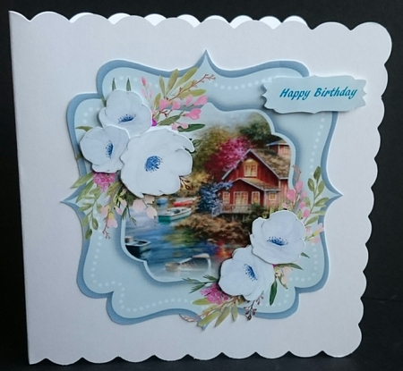 Lovely Blue Shaped Card with Scene  by Sue Soules