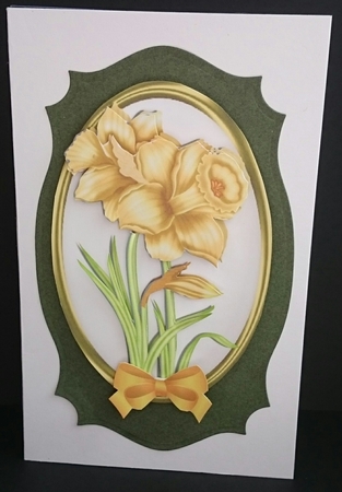 Beautiful Spring Daffodils with Bow in Oval Frame by Sue Soules