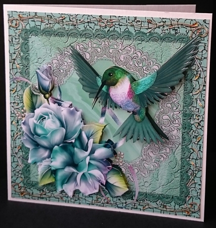Hummingbird and Rose 3 Quick Card Front by Sue Soules