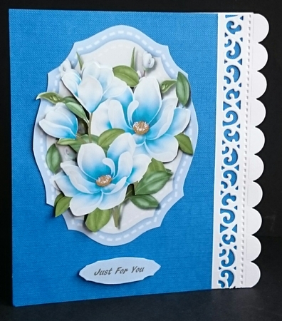 Lovely Blue Magnolias on a Shaped Mat  by Sue Soules
