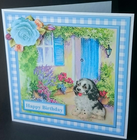 Cute Puppy Scene Gingham Topper & Decoupage by Sue Soules