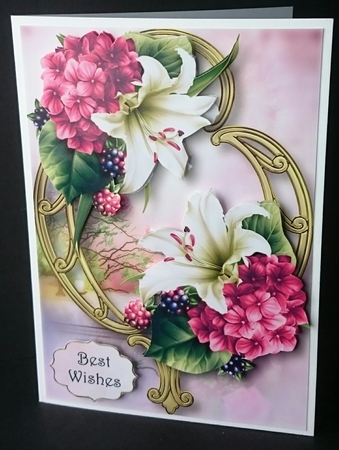 Pink Lily Bouquet On Golden Frame A5 by Sue Soules