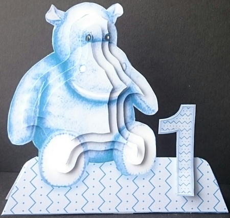 Hippo Cuddly Toy Shaped Age Card Pyramage by Sue Soules